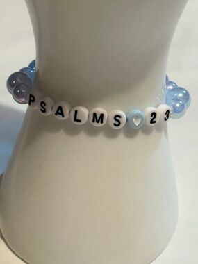 Handmade Psalms 23 Light Blue Pearl Beaded Scripture Bracelet BTJ
